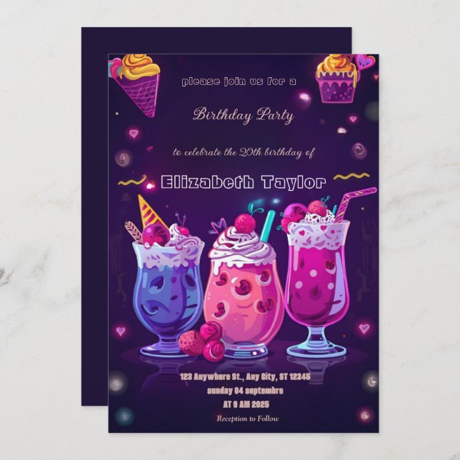 Invitación Crazy Milkshake Party Invitation – Colorful Sweet (Anverso / Reverso)