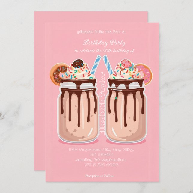 Invitación Crazy Milkshake Party Invitation – Colorful Sweet  (Anverso / Reverso)