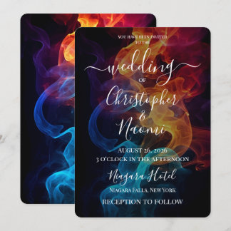 Invitación Crea Tu Propia Boda de Fuego con Llamas Azules y N