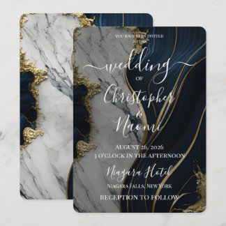 Invitación Crea Tu Propia Boda de Mármol Azul Blanco y Oro