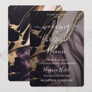 Invitación Crea Tu Propia Boda de Mármol Púrpura y Dorado