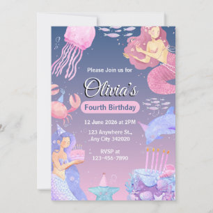Invitación Crea tu propia Cumpleaños de Sirena para Niñas Per