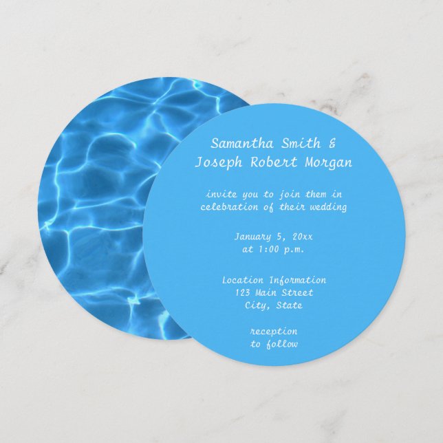 Invitación Crea tu propia foto circular de boda con piscina (Anverso / Reverso)