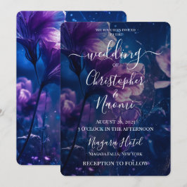 Invitación Crea tu propio Boda de flores azules y moradas osc