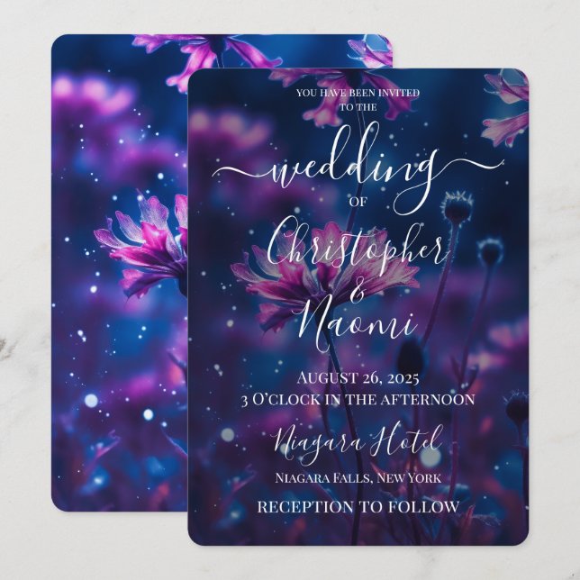 Invitación Crea tu propio Boda de flores azules y rosadas osc (Anverso / Reverso)