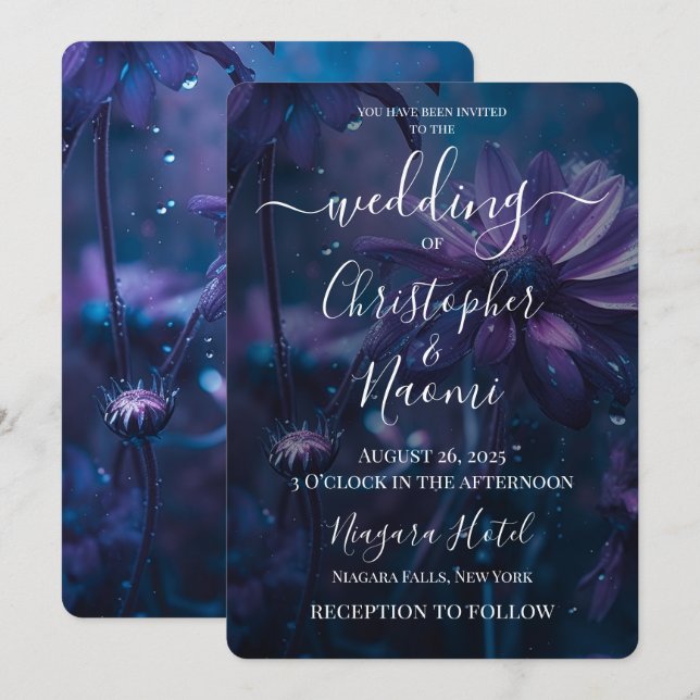 Invitación Crea tu propio Boda de Flores Silvestres Azul y Pú (Anverso / Reverso)