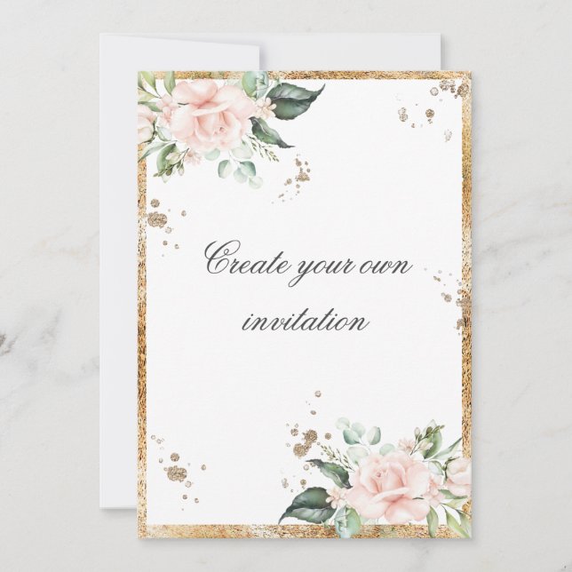 Invitación Crea tu propio Boda Floral de guiones dorados rosa (Anverso)