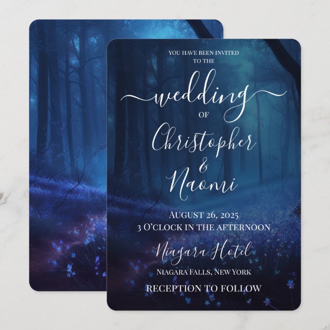Invitación Crea tu propio bosque azul encantado (Anverso / Reverso)