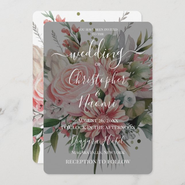 Invitación Crea tu propio Bouquet de flores rosadas de época (Anverso / Reverso)