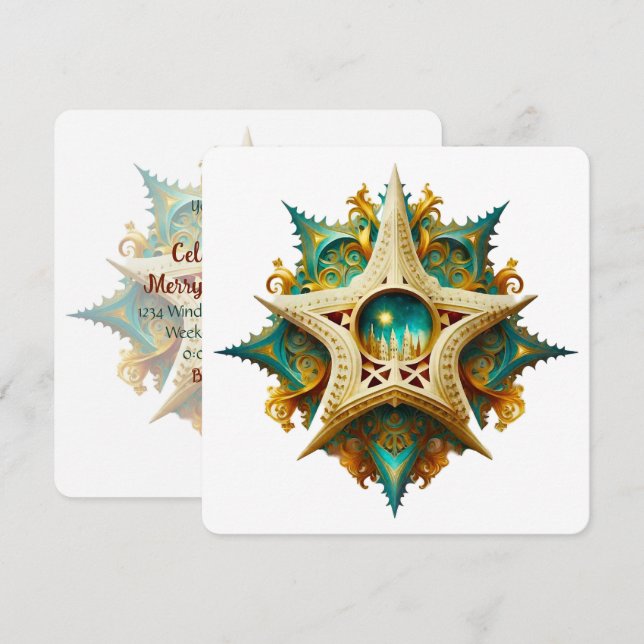 Invitación Crea tu propio Castillo Steampunk Snowflake Yule (Anverso / Reverso)