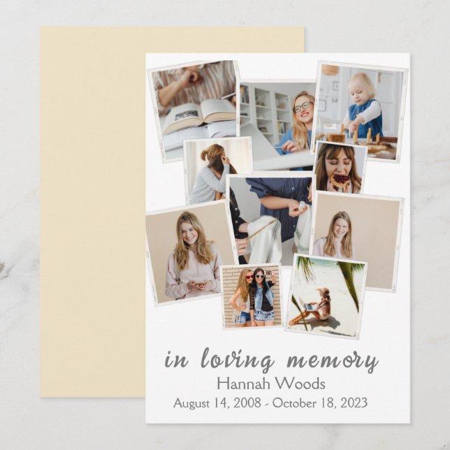 Invitación Crea tu propio funeral de Collage de fotos (Anverso / Reverso)