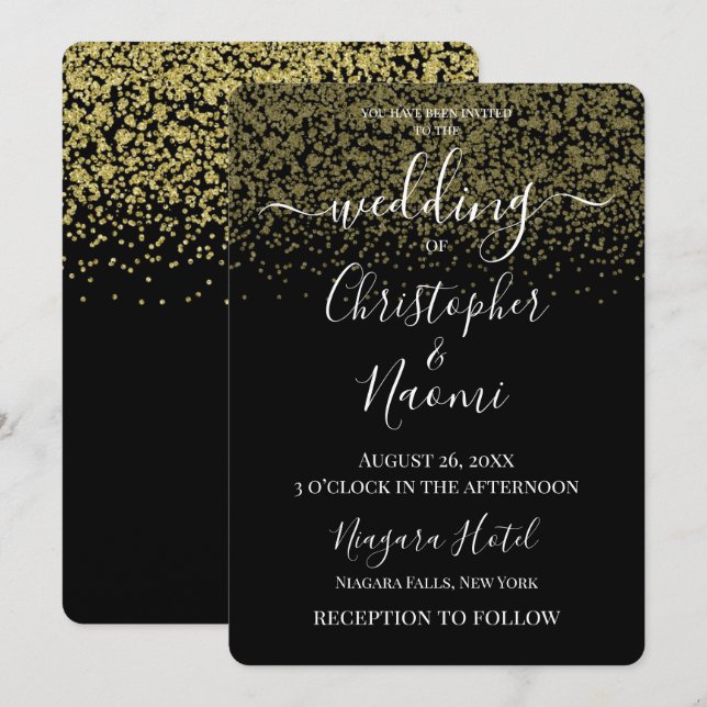 Invitación Crea tu propio negro con Purpurina de oro (Anverso / Reverso)