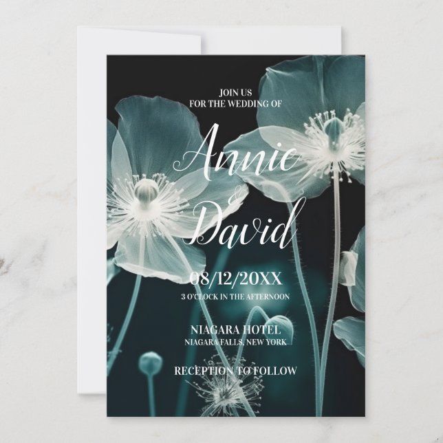 Invitación Crea tus Propias Flores Azules Heladas Boda (Anverso)