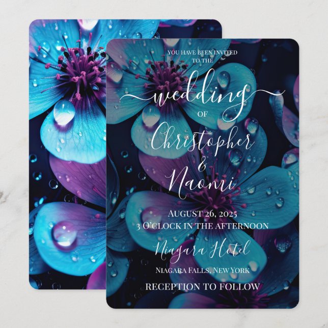 Invitación Crea tus propias Flores azules y moradas vibrantes (Anverso / Reverso)