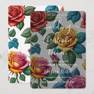 Invitación Crea tus propias rosas retro coloridas para tu bod