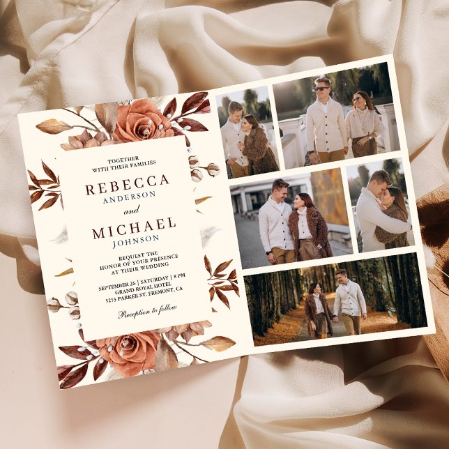 Invitación Cream and Terracotta Floral QR Code Wedding (Subido por el creador)