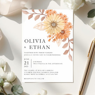 Invitación Cream Apricot Floral Wedding Invitation, W004