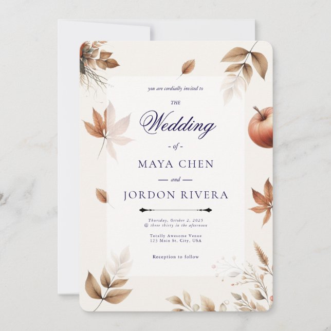 Invitación Cream Autumn Harvest Season Boda (Anverso)