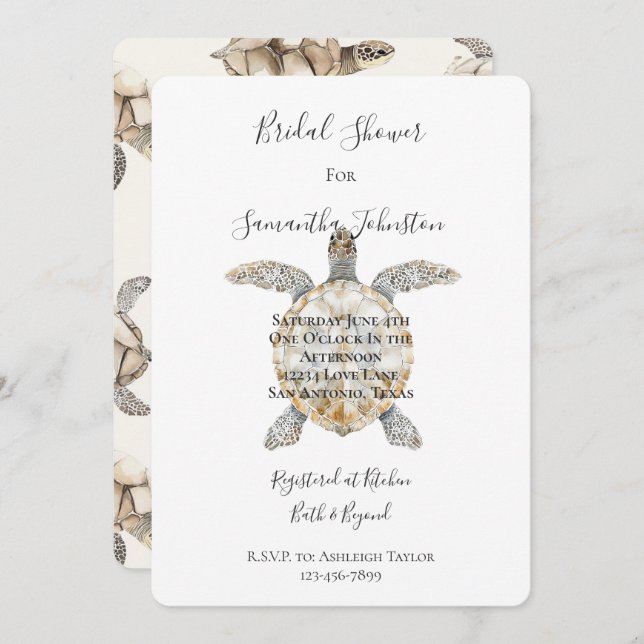 Invitación Cream Beach Sea Turtles Bridal Shower (Anverso / Reverso)