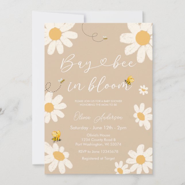 Invitación Cream Beige Daisy Bay Bee Baby Shower (Anverso)