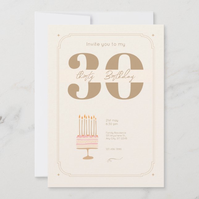 Invitación Cream Beige Elegante Crema De Cumpleaños Elegante (Anverso)