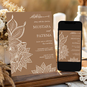 Invitación Cream Beige Mehndi Henna Boda Musulmana