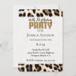 Invitación Cream Black Brown Leopardo Purpurina Fiesta