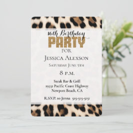 Invitación Cream Black Brown Leopardo Purpurina Fiesta