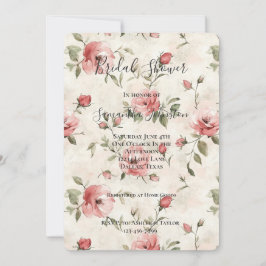 Invitación Cream Blush Pink Roses Floral Bridal Shower
