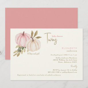 Invitación Cream & Blush Twins Little Pumpkins Baby Shower