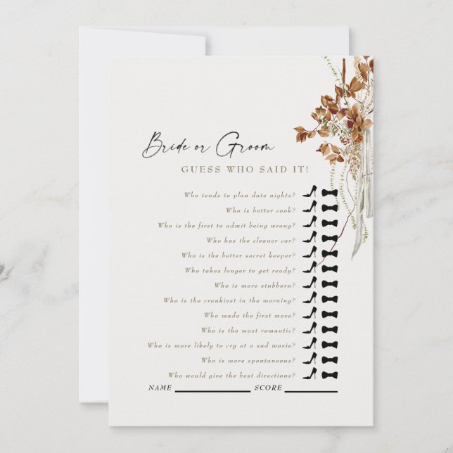 Invitación Cream Boho Adivina Quién Dijo Que El Juego De La D (Anverso)