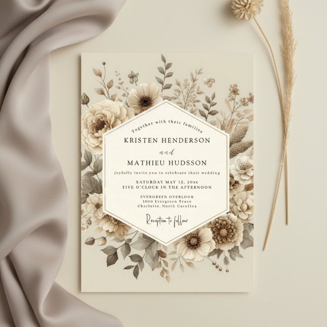 Invitación Cream Botanical Woodland Wedding (Subido por el creador)