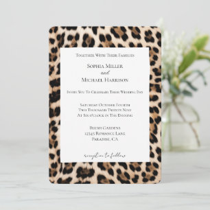 Invitación Cream Brown Black Leopard Animal print Boda