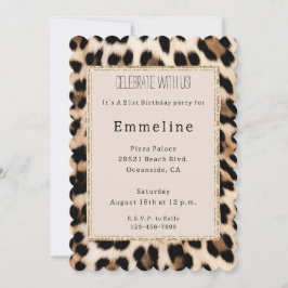 Invitación Cream Brown Black Leopard Gold Purpurina