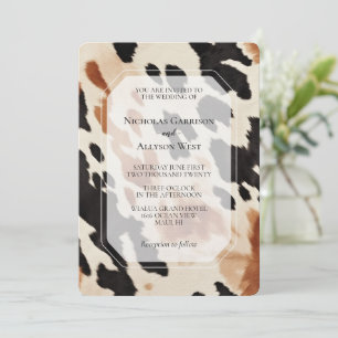Invitación Cream Brown Black Western Piel de vaca Boda