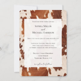 Invitación Cream Brown Cowhide Western Wedding