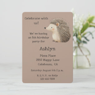 Invitación Cream Brown Cute Hedgehog Animal Cumpleaños