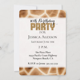 Invitación Cream Brown Giraffe Animal Gold Purpurina Fiesta