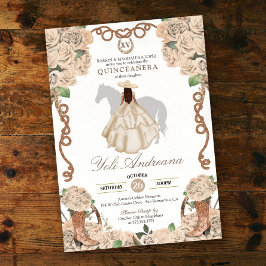 Invitación Cream Champagne Rosa Charro Vestidos Quinceanera