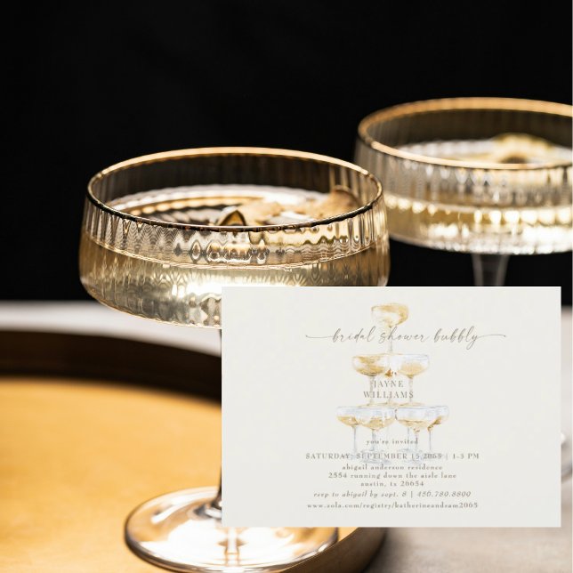 Invitación Cream Champagne Tower Bubbly Brillant Shower (Subido por el creador)