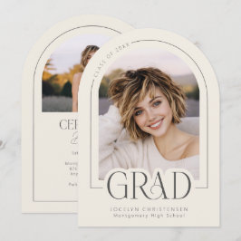 Invitación Cream Charcoal Modern Grad Photo Announcement