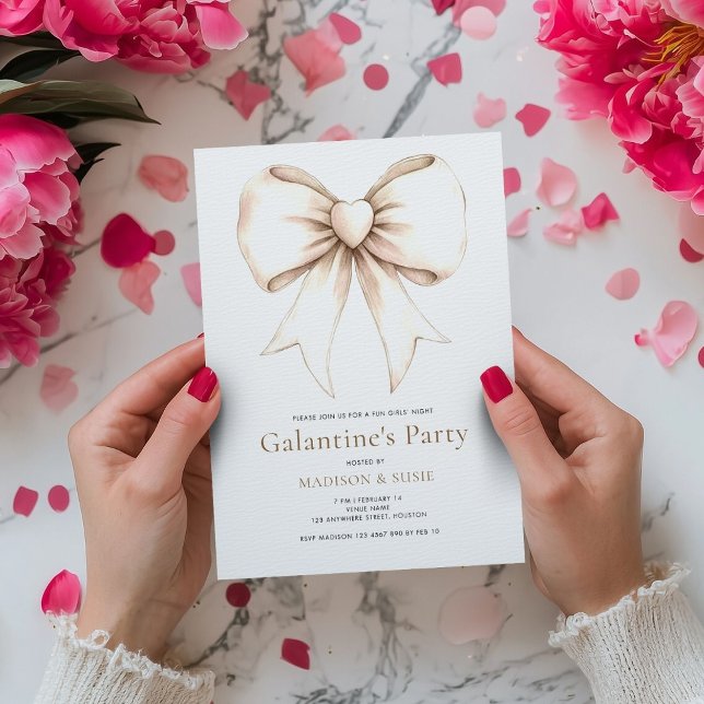 Invitación Cream Coquette Bow Galentines Fiesta (Subido por el creador)