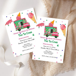 Invitación Cream Cuatro helados chica helado cumpleaños