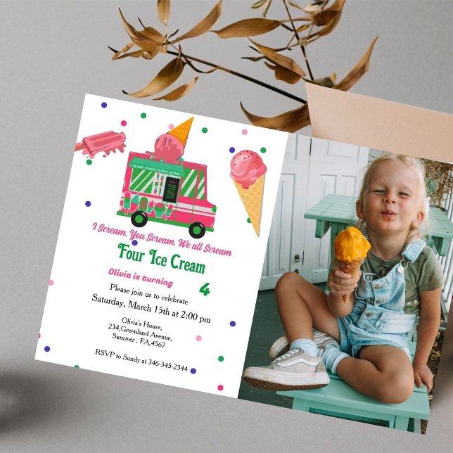 Invitación Cream Cuatro helados chica helado cumpleaños (Subido por el creador)