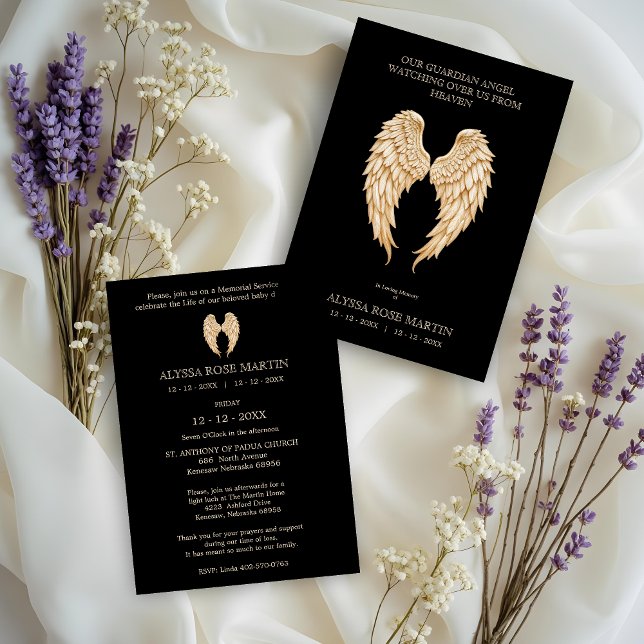 Invitación Cream Delicate Angel Wings Design Funeral Memorial (This heartfelt design has been created with sensitivity and love to honor the memory of loves ones.)