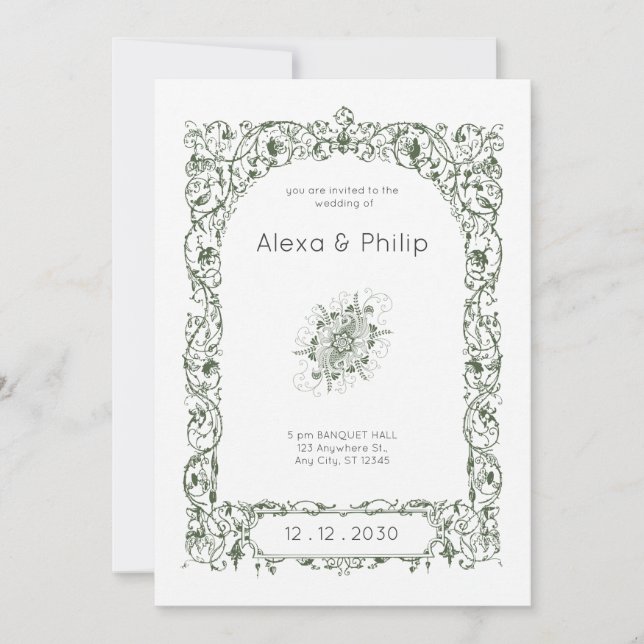 Invitación Cream Elegant Vintage Indian Boda (Anverso)