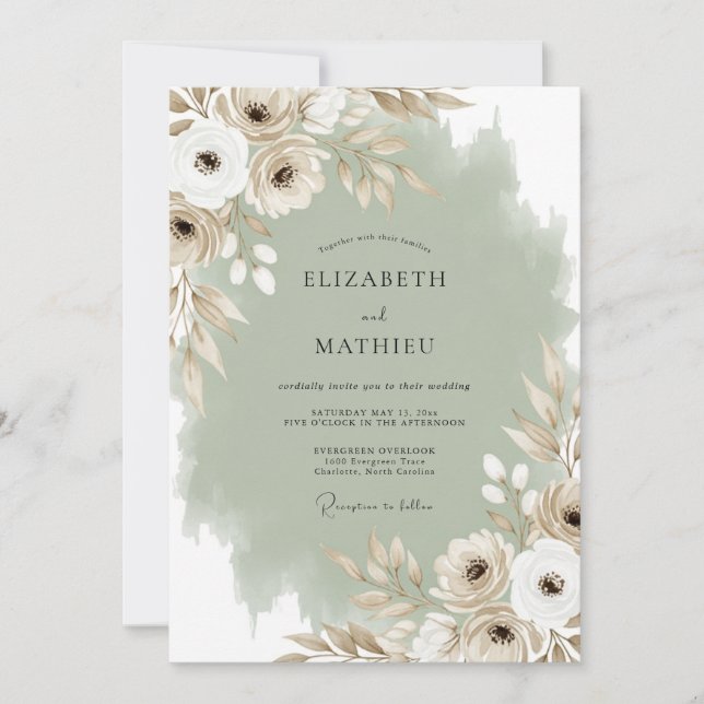 Invitación Cream Ethereal Blossom Wedding (Anverso)