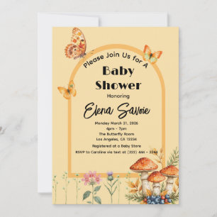 Invitación Cream Fall Woodland Butterfly Mushroom Baby Shower