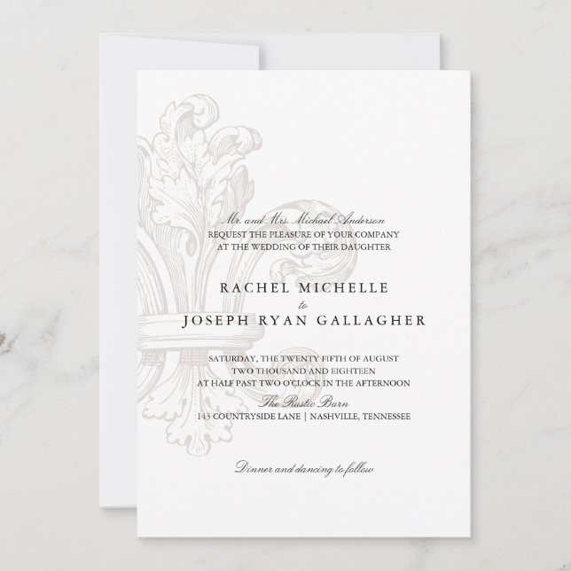 Invitación Cream Fleur de lis | Boda (Anverso)
