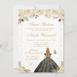 Invitación Cream Floral Blonde Hair Princess Sweet Sixteen